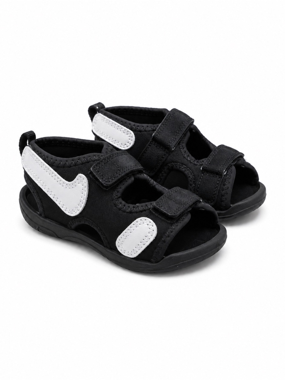 Nike Black Kids Open-Toe Sandals with White Swoosh Accents